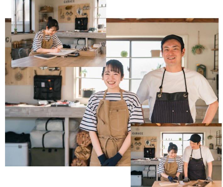 ガレージで作業を楽しむ夫婦