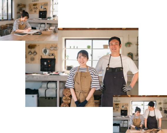 ガレージで作業を楽しむ夫婦